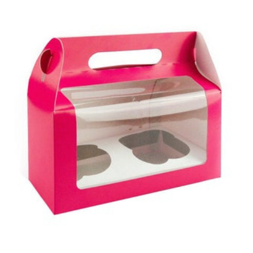 Gift Box with Handles Windowed  with Recycled Material -Pink or PolkaDot Color
